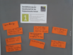 Foto der Pinwand mit den gesammelten Ergebnissen der Gruppenarbeit im Rahmen des World Cafes zur 1. Fragestellung 